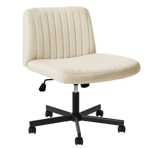 Melocadol Modern Criss Cross Office Chair, Extra Wide Armless Rolling Desk Chair with 360° Wheels, Adjustable Swivel Padded Fabric for Home, Office, Beige