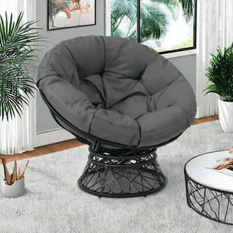 Claborn Swivel Outdoor Papasan Chair Brown Wicker in Orange by Thy