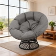 thumbnail image 1 of Melocadol Oversized 46" Papasan Chair, Fluid 360° Swivel with Cushion, Durable Frame for Indoor & Outdoor, Black Frame with Dark Grey Cushion, 1 of 6