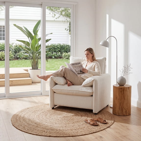 Melocadol Oversized Ergonomic Accent Arm Chair, High Density Foam Single Lounge Sofa, 350 LBS Weight Capacity, Upholstered Leisure Chair for Living Room Bedroom, Beige