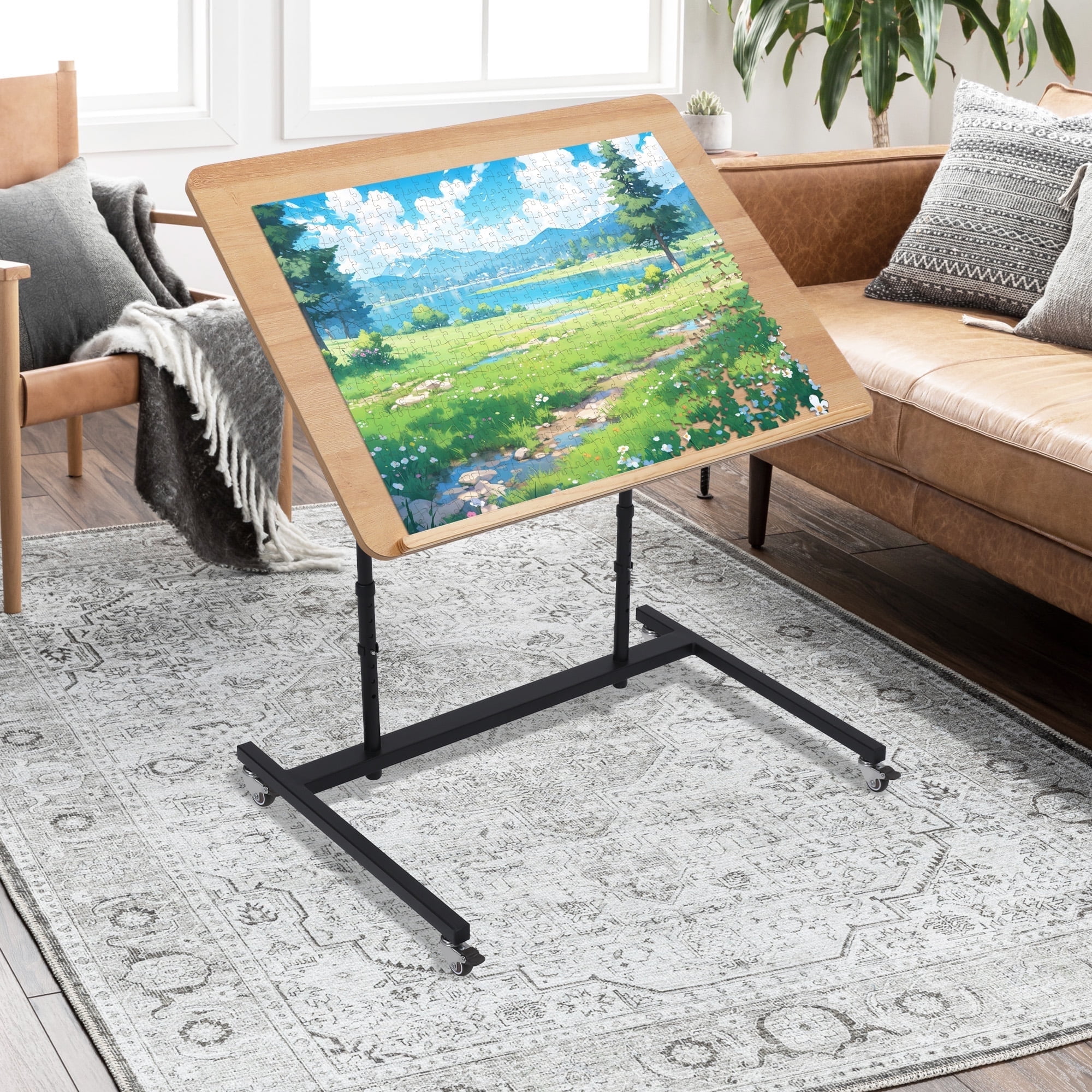 Melocadol Professional Jigsaw Puzzle Table, Rolling, Adjustable Height & Tilt, Extra Large Surface for 1500 Pieces, Black