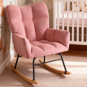 Melocadol Rocking Chair Nursery, Glider Rocker Rocking Accent Chair Padded Seat with High Backrest, Anti-Tip Safety Design, 440 Lb Weight Capacity, Comfy Armchair for Living Room Bedroom Office, Pink