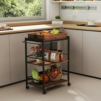 Melocadol Rolling Kitchen Cart, 3-Tier Utility Cart on Wheels with Storage, with Detachable Server Tray for Living Room, Balcony, Drink Service, Walnut