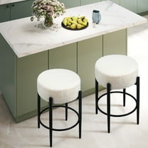 Melocadol Set of 2 Bar Stools, 24" Counter Height Barstools with Thick Padded Seats, Backless Round Kitchen Bar Stools with Footrest, White