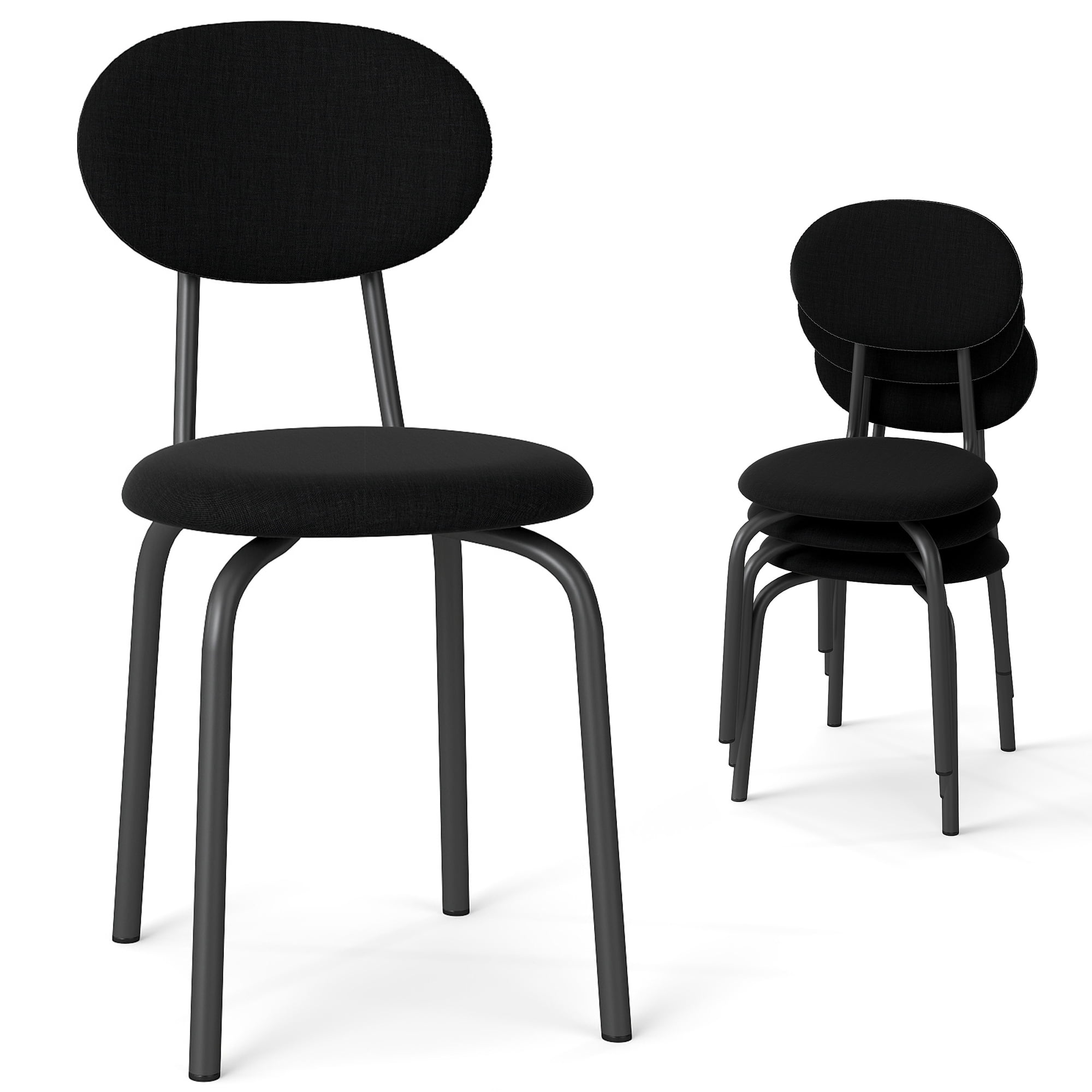Melocadol Stackable Dining Chairs Set of 4, Modern Upholstered Dining Chairs with Comfortable Padded Seating, Steel Frame with 400 Lb. Capacity, Space Saving, for Kitchen, Dining Room, Black