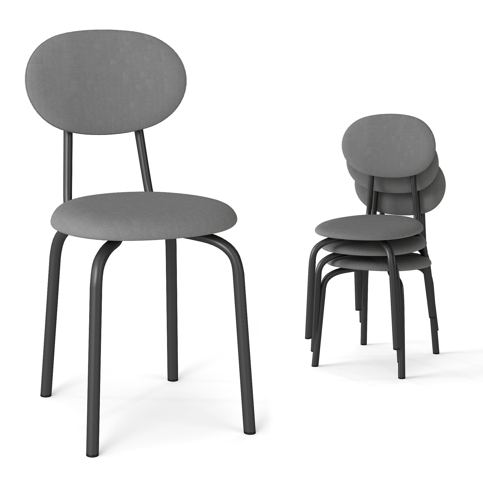 Melocadol Stackable Dining Chairs Set of 4, Modern Upholstered Dining Chairs with Comfortable Padded Seating, Steel Frame with 400 Lb. Capacity, Space Saving, for Kitchen, Dining Room, Grey