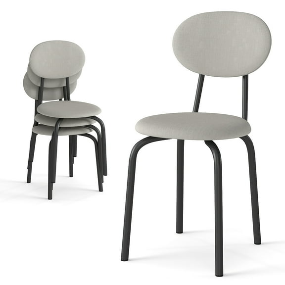 Melocadol Stackable Dining Chairs Set of 4, Modern Upholstered Dining Chairs with Comfortable Padded Seating, Steel Frame with 400 Lb. Capacity, Space Saving, for Kitchen, Dining Room, Beige
