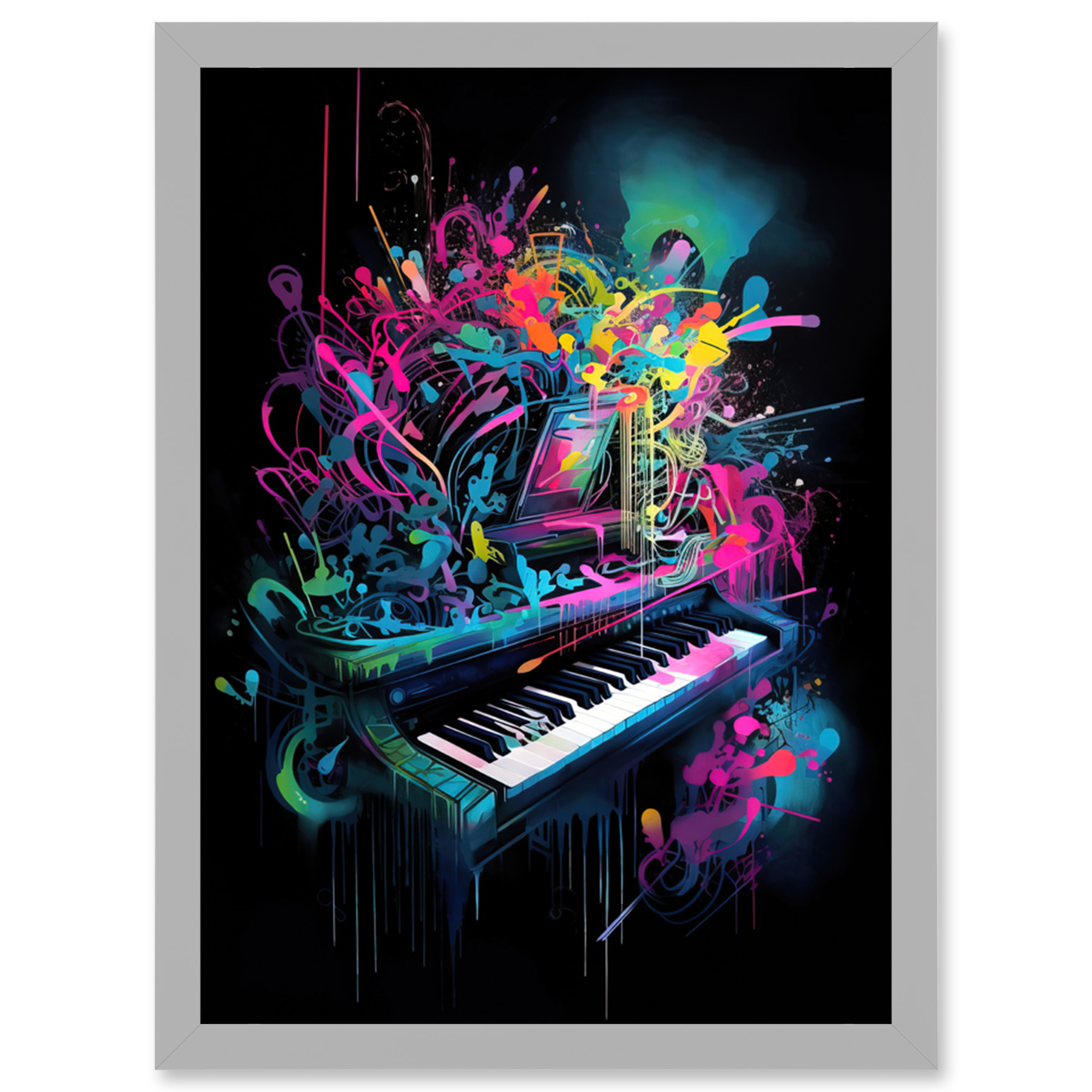 Melodic Explosion Piano Bursting in Vibrant Colours Modern Acrylic