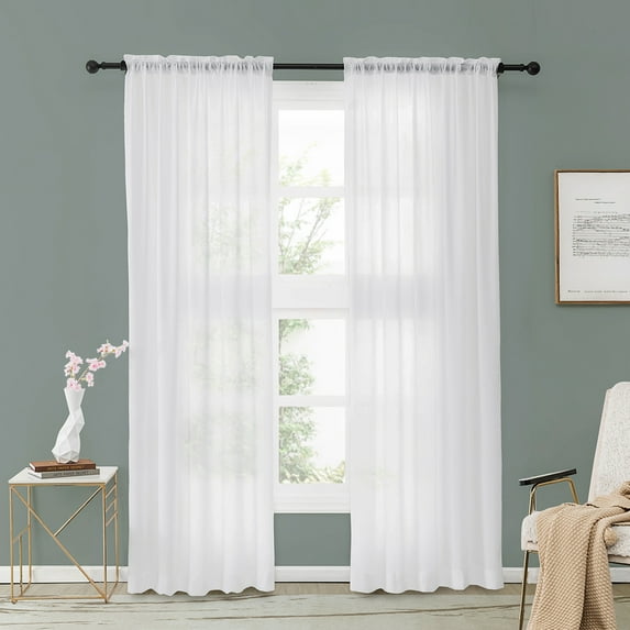 Melodieux 2 Panel Semi Sheer Curtains & Drapes Sets (Curtains for Living Room), White, Rod Pocket, 52 x 96 inches