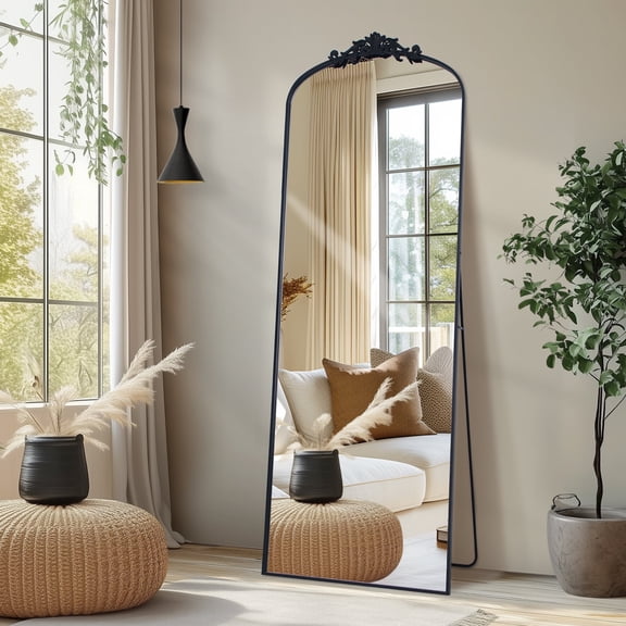 Melodieux 21"x 64" Free Standing Arched Full Length Mirror with Vintage Ornate Carved Applique