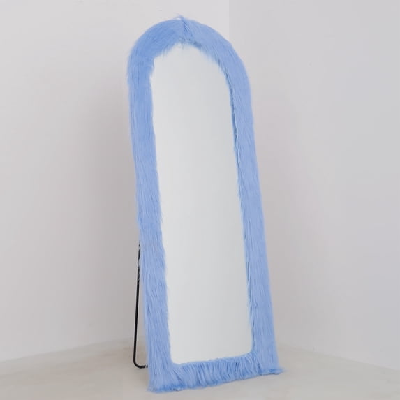 Melodieux 24"x 63" Arched Full Length Mirror with Stand Light Blue Fur Framed Floor Mirror