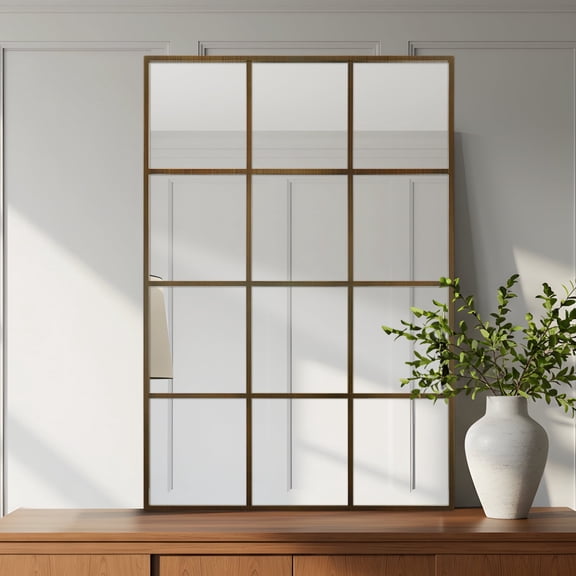 Melodieux 30"x 48" Rectangular Wall Mirror Bronze Windowpane Aluminum Frame