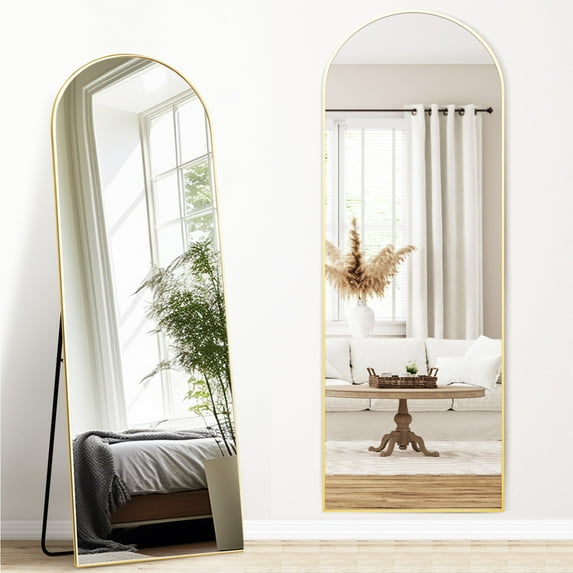 Melodieux Arched Floor Mirror Full Length 64" x 21" Full Body Standing Mirror Gold Hanging Wall Mirror