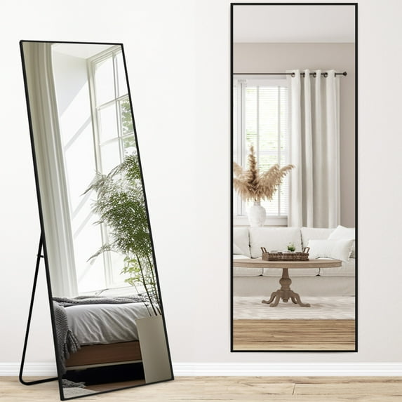Melodieux Full Length Mirror 64"x21" Standing Floor Mirror Rectangle Full Body Wall Mirror Black