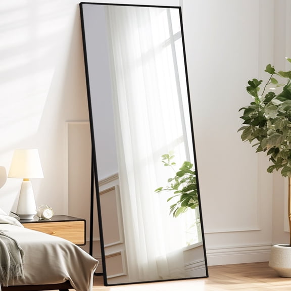 Melodieux Full Length Mirror with Stand 71" x 30" Standing Floor Mirror Full Body Dressing Mirror Black Aluminum Alloy Thin Frame Floor Mirror Hanging Leaning against Wall for Home Decor
