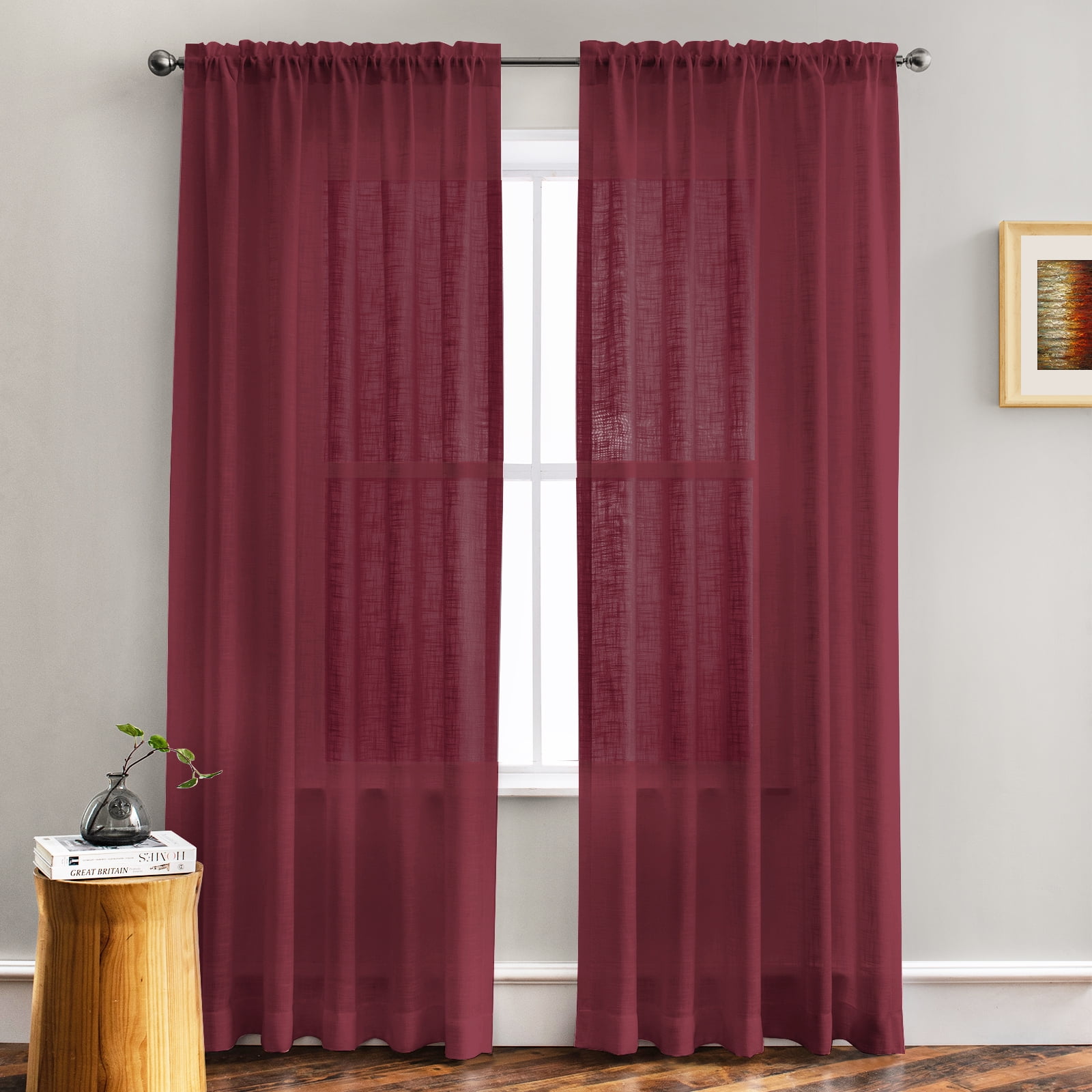 Semi Sheer Farmhouse Tier Curtain Kitchen Curtain 52 Inch Length