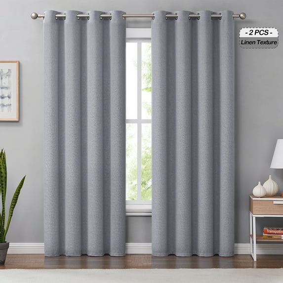 Melodieux Linen-textured Blackout Room-Darkening Thermal Insulated Curtains, Grommet Top, 2 Panels, Gray, 42 x 84 Inch Length