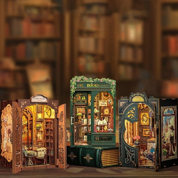 Melody Bookstore Book Nook Kit - DIY Miniature Tiny Home Craft for Adults, Book Nook Shelf Insert 3D Puzzle Model Gift