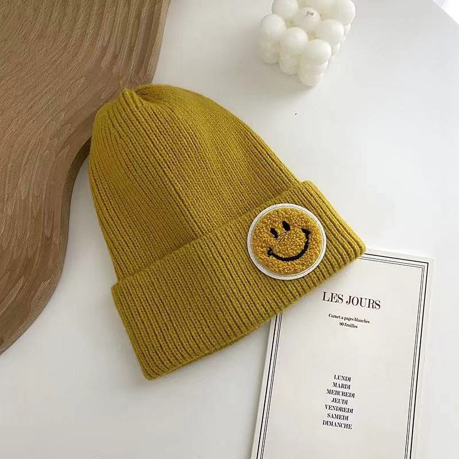 Melody Casual Pastel Tones Yellow Smiley Face Beanie