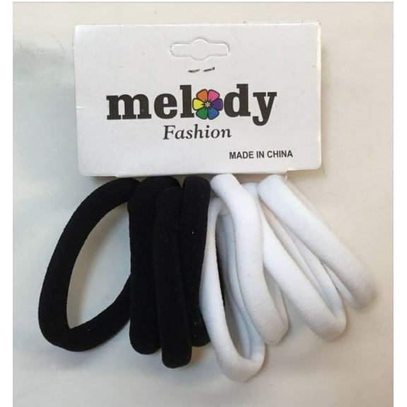 Melody Fashion, Black & White Thick Seamless No Slip Hair Bands Elastic Ties Soft Ponytail Holders _ REL819