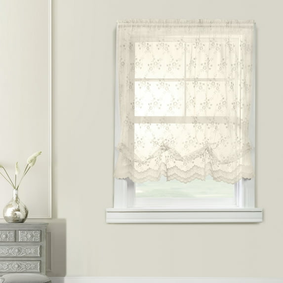 Melody Jacquard Lace Window Balloon Curtain Panel 56" x 63" in Eggshell
