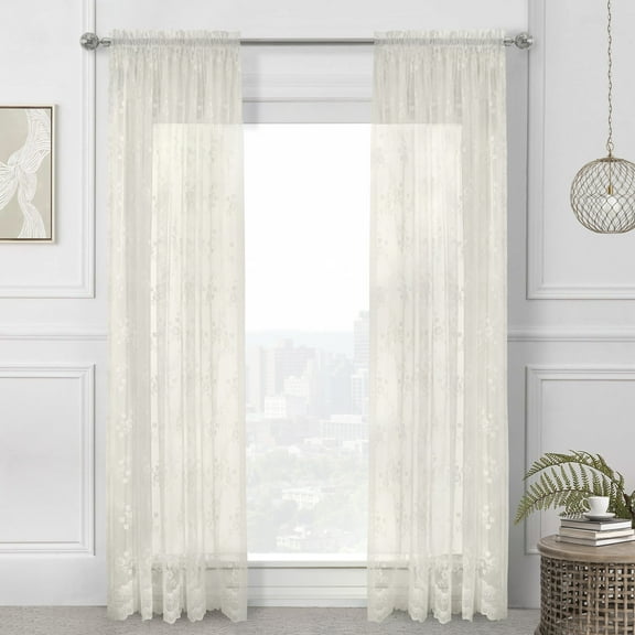 Melody Jacquard Lace Window Curtain Panel 56" x 84" in Eggshell
