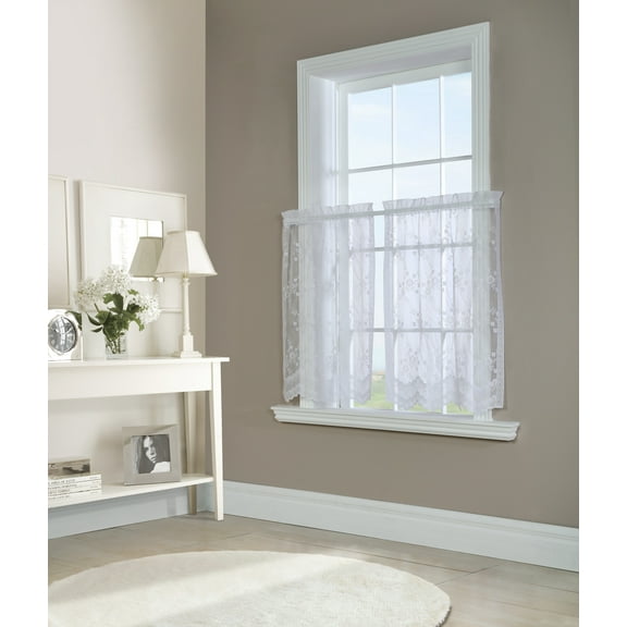 Melody Jacquard Lace Window Curtain Tiers Pair 56" x 24" in White