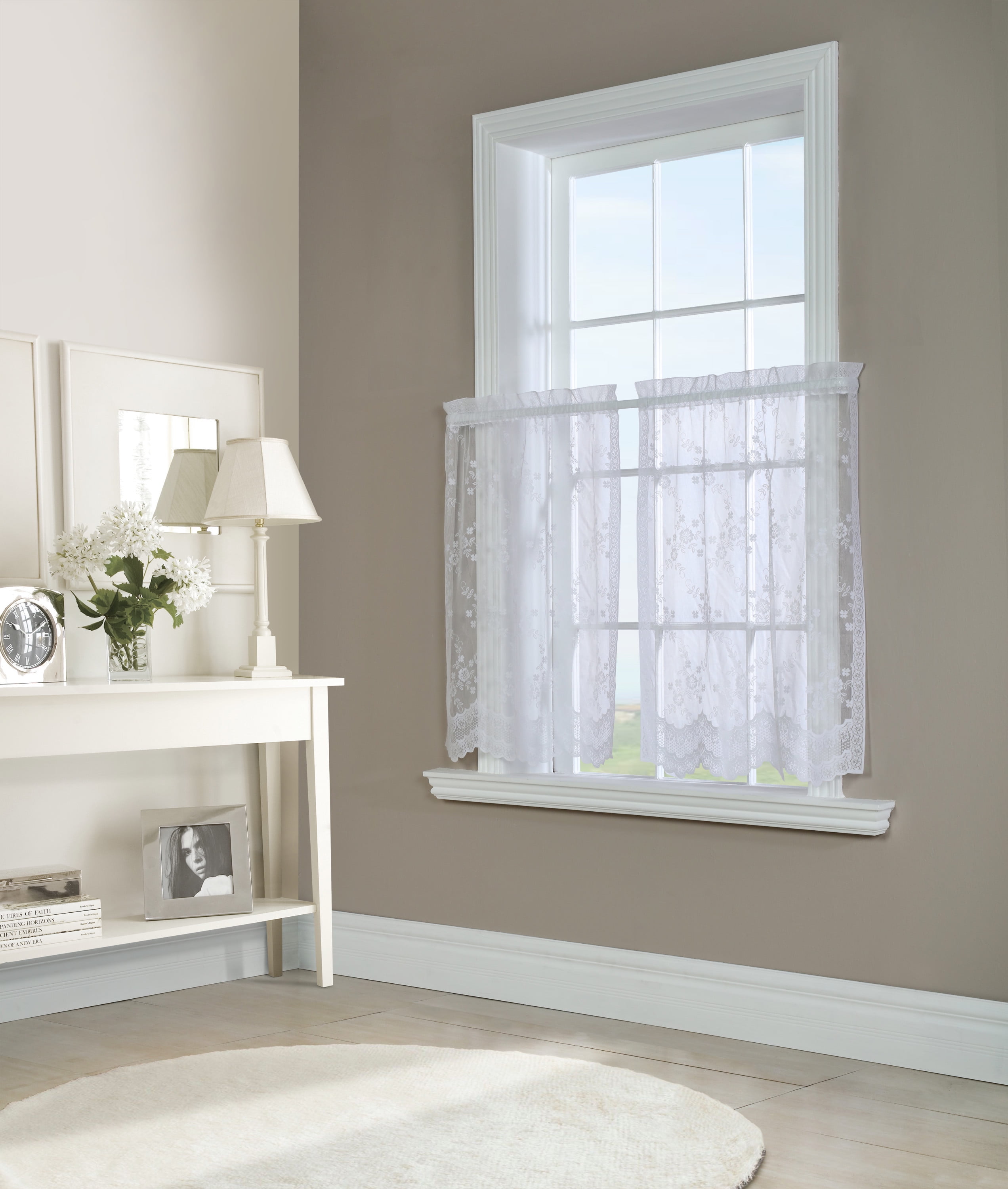 Melody Jacquard Lace Window Curtain Tiers Pair 56" x 36" in White