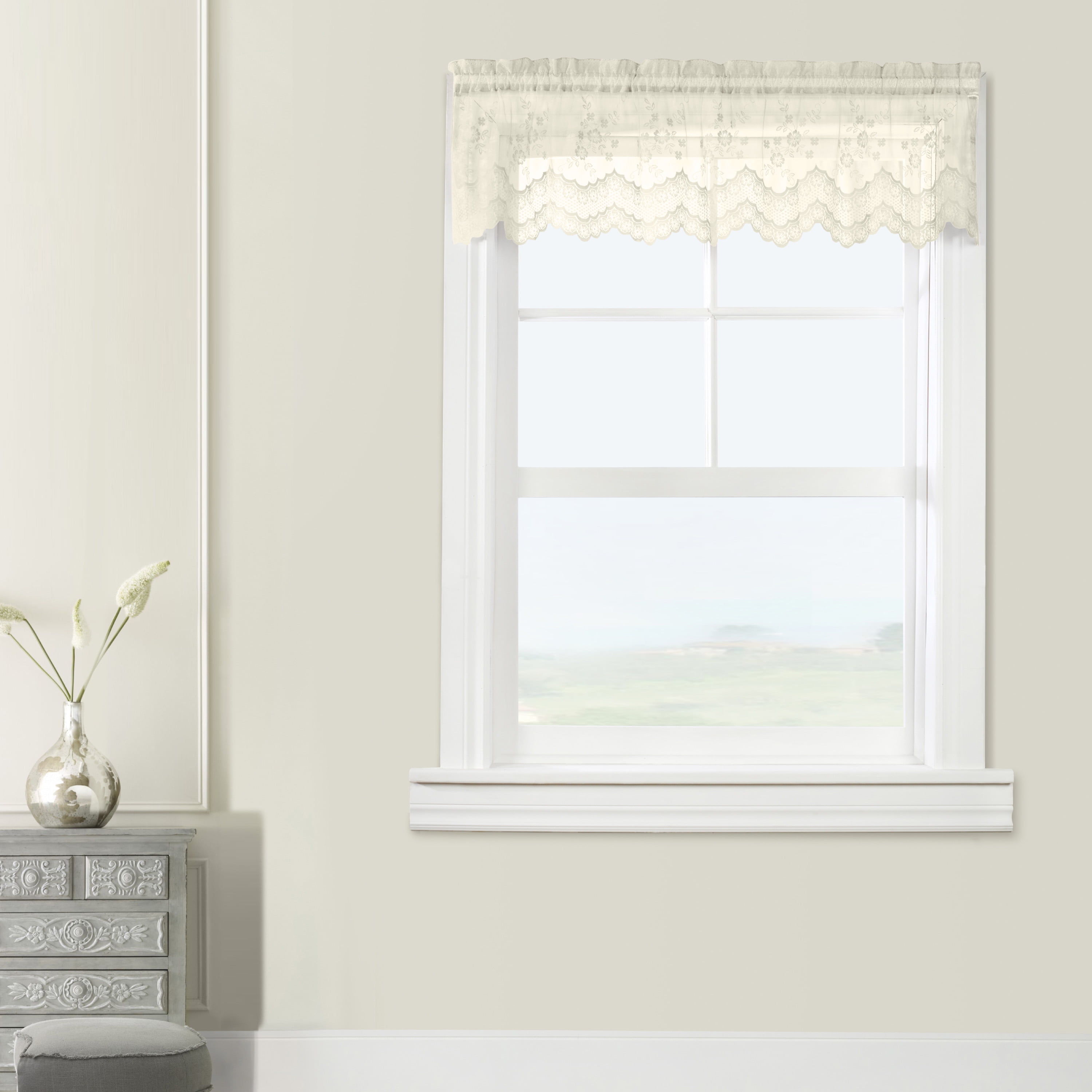 Melody Jacquard Lace Window Curtain Valance 56" x 15" in Eggshell