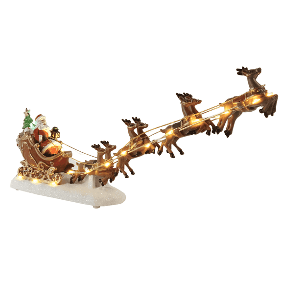 Melody Nature Christmas Santa's Sleigh & Reindeer Christmas Village Decor with Lights