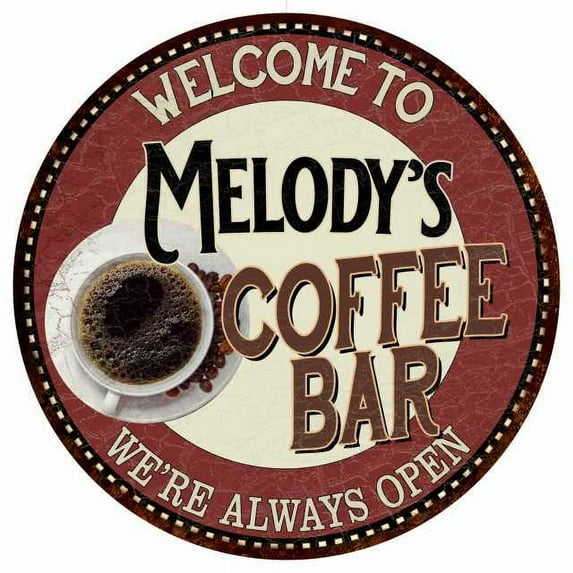 Melody's Coffee Bar Round Metal Sign Kitchen Room Wall Decor 100140041351