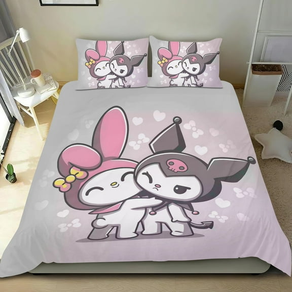 My Melody-themed Bed Sheet Set Three Piece Set Comfortable And Skin Friendly Unique Design Home Decor Gifts For Family Friends fans54x79Inches135cm*200cm