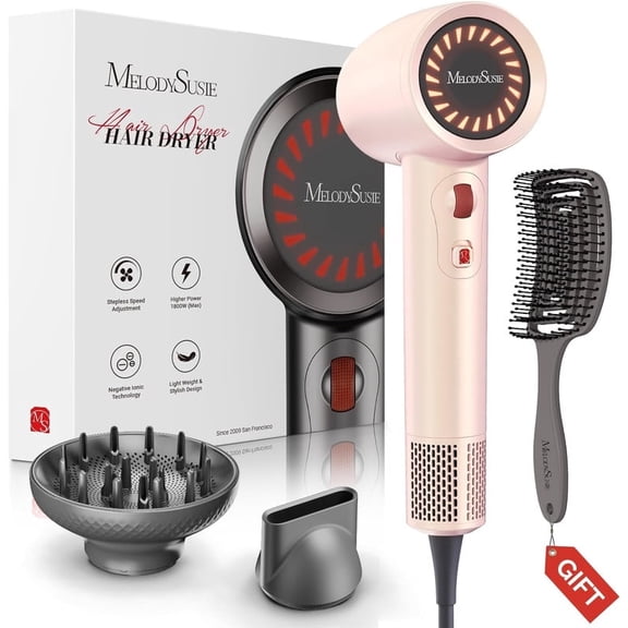 MelodySusie 120000 RPM High-Speed Hair Dryer Gift Set, 1600W Professional Ionic Blow Dryer with Diffuser & Comb, Heat Control for Fast Drying - Shell Pink