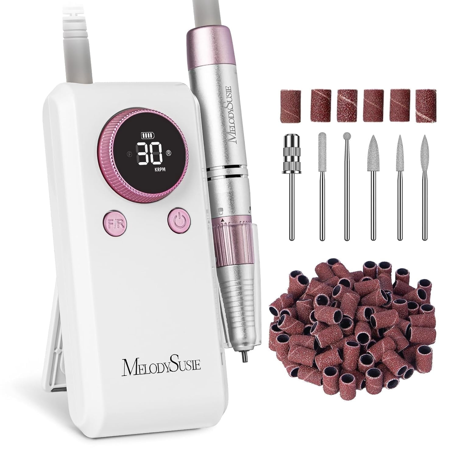 MelodySusie Professional Nail Drill, SC330G 2 in 1 Electric Nail File with Kickstand,  30000 RPM Portable Cordless Nail Machine for Manicure Acrylic Gel Polishing, Rose
