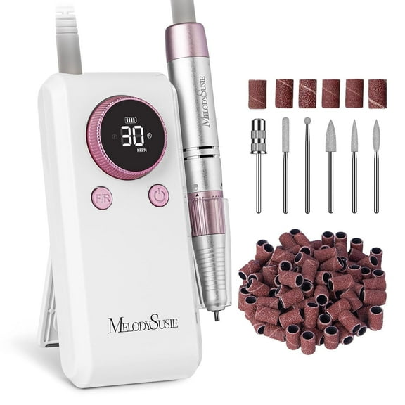 MelodySusie Professional Nail Drill, SC330G 2 in 1 Electric Nail File with Kickstand, 30000 RPM Portable Cordless Nail Machine for Manicure Acrylic Gel Polishing, Rose