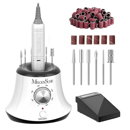 MelodySusie Professional 30000 RPM Electric Nail Drill with Foot Pedal, SC320I Efile Kit with 6 Drill Bits & 56 Sanding Bands, White