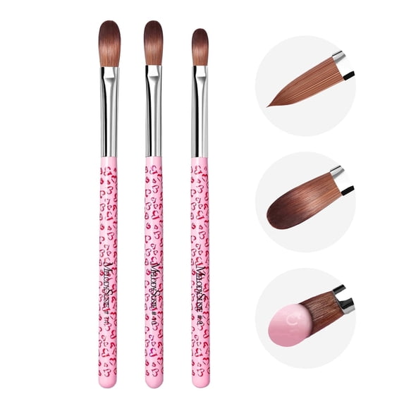 MelodySusie 3Pcs Nail Art Brush Set, Sizes 8 10 14 for Acrylic Application and Powder Extension, Pink