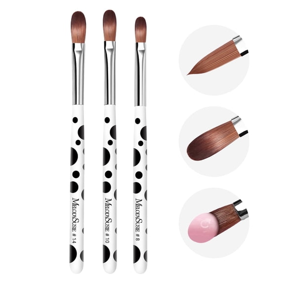 MelodySusie 3Pcs Nail Art Brush Set, Sizes 8 10 14 for Acrylic Application and Powder Extension, Zebra