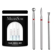 MelodySusie 3pcs Cuticle Cleaner Nail Drill Bit Set, 3/32 Carbide Diamond Bits Ball, Flame, Inverted Tapered, Silver
