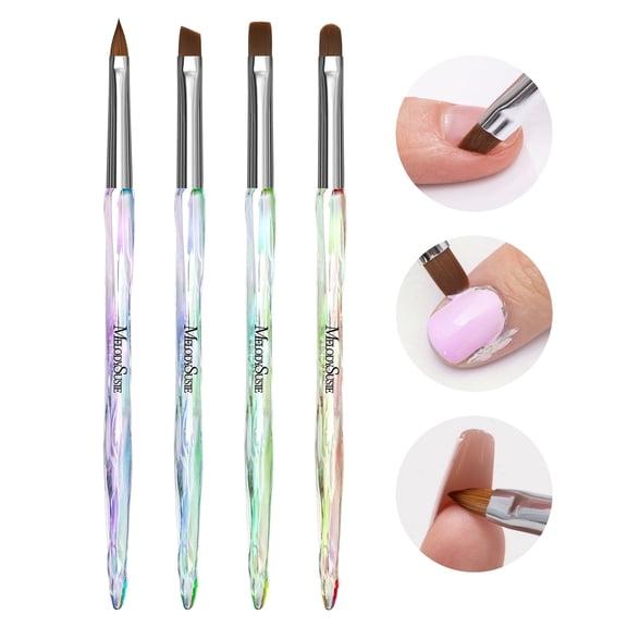 MelodySusie 4Pcs Nail Art Brush Flat/Oval/Angled/Carved Set for Acrylic Powder Application and Nail Extension