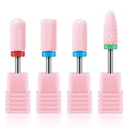 MelodySusie 4pcs Ceramic Nail Drill Bit Set, 3/32 for Acrylic Gel Manicure Pedicure 1C+2M+1F ,Pink