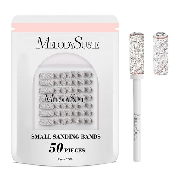 MelodySusie 50 Pcs Nail Drill Bits Small Sanding Bands with 3.1mm Mandrel Bit, 180 Fine Grit Nail File for Acrylic Nails Gel Manicures and Pedicure, Zebra
