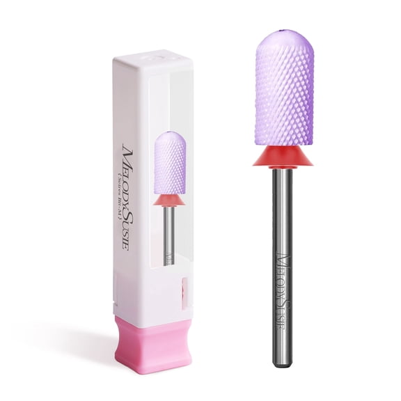 MelodySusie Ceramic Nail Drill Bit, 3/32'' Smooth Round Top Large Barrel Bit for Gel Polish Removal, Purple