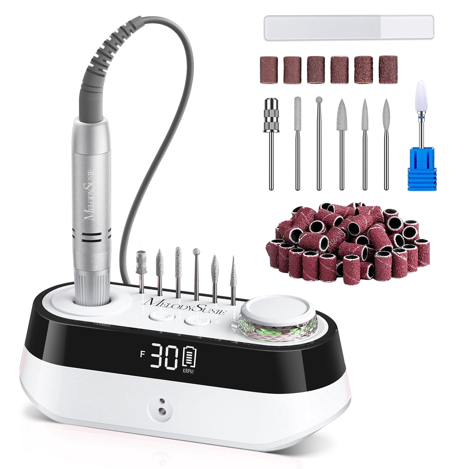 MelodySusie Cordless Desktop Nail Drill,30000RPM SC320A Electric Nail File Kit with LED Display for Acrylic & Gel Nails Removal, Salon & Home Use
