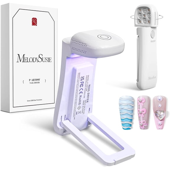 MelodySusie Cordless UV Nail Lamp with Fold-Out Stand,ART09F Foldable UV Light with 2-in-1 Lighting & Curing Function, Rechargeable, Flash Cures All Soft Gels