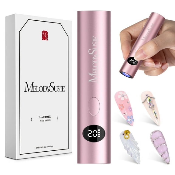 MelodySusie Handheld UV Nail Lamp, Mini Flash Cure Light Cordless Nail Dryer with LCD Display, 2 Timers for Rhinestone Glue DIY, ART01G-Rose