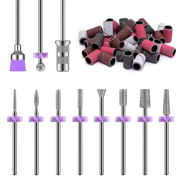 MelodySusie Nail Drill Bit Set, 10Pcs Diamond Bits with 40 Sanding Bands and Mandrel, 3/32'' Shank
