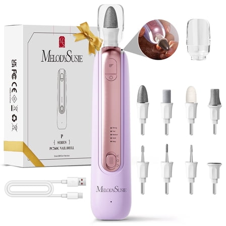 MelodySusie 8-in-1 Electric Nail Drill Set, PC760G Professional Cordless Nail File Manicure Pedicure Kit with 5 Speeds, with 361° LED Light