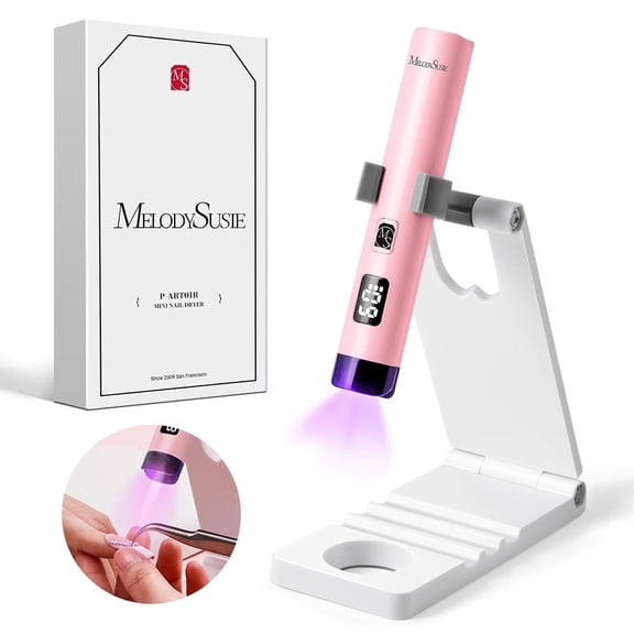 MelodySusie Mini Handheld UV Light for Gel Nails with Stand, P-ART01R Portable Cordless UV Nail Lamp with LCD Display, Pink
