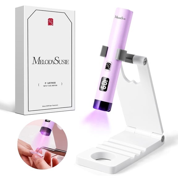 MelodySusie Mini Handheld UV Light for Gel Nails with Stand, P-ART01R Portable Cordless UV Nail Lamp with LCD Display, Purple